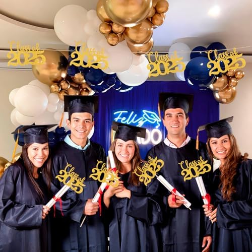 Class of 2025 Gold Glitter Centerpieces with Sticks