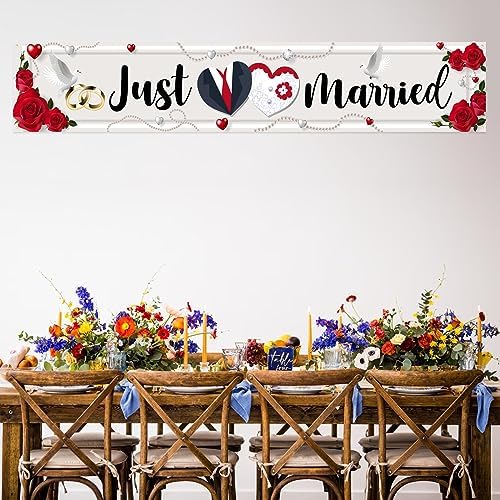 Labakita Large Just Married Banner for Wedding Ceremony Decorations