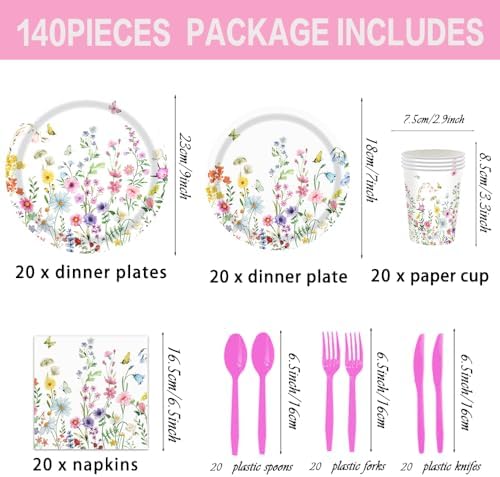 140 Pcs Wildflower Party Supplies Decorations