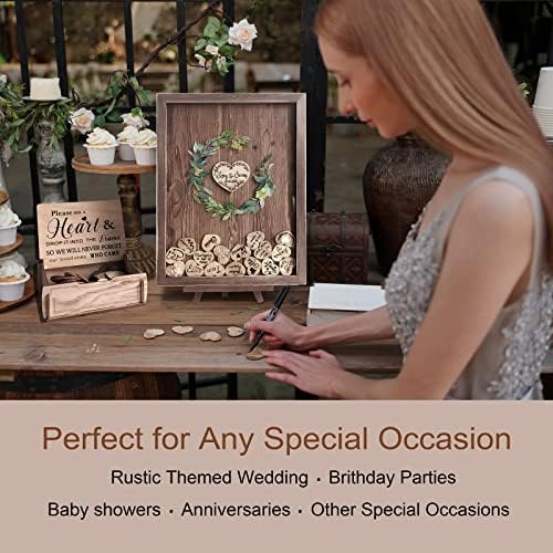 YK Homish Wedding Guest Book with 80 Hearts and Green Wreath