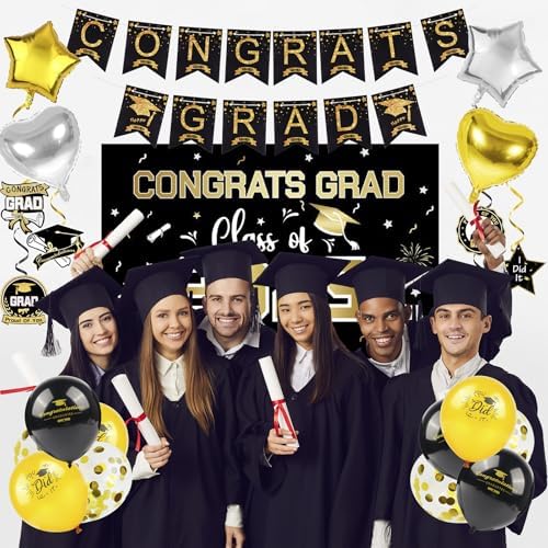 2025 Graduation Party Decorations Set - Black Gold