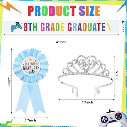 Misdary 8th Grade Graduation Sash and Crown Set