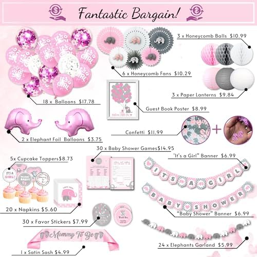 RainMeadow 697 PC Premium Elephant Baby Shower Decor Set