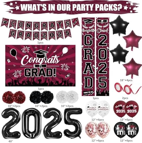 Maroon Black Graduation Party Decorations 2025 Grad Supplies