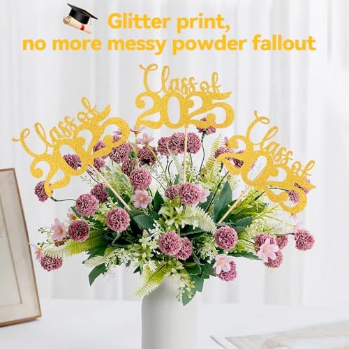 Class of 2025 Gold Glitter Centerpieces with Sticks