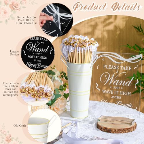 103 Pcs Wedding Wand Set with Gold Bells and Acrylic Sign
