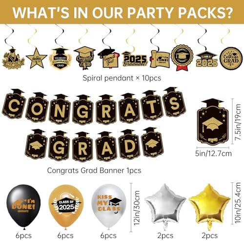 2025 Graduation Decorations Gold Theme Party Set