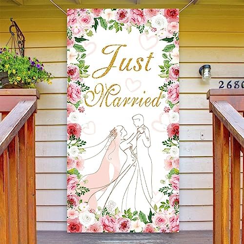 Just Married Wedding Door Cover with Hanging Banner