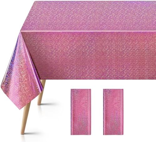 2 Pcs Hot Pink Holographic Foil Tablecloths for Parties and Events