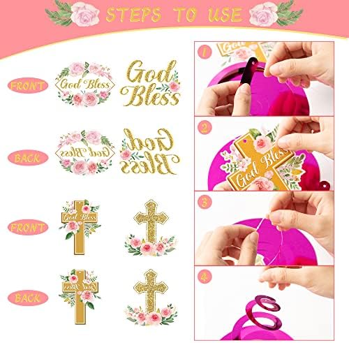 ANGOLIO 30Pcs Pink Floral Cross Hanging Streamers Decorations