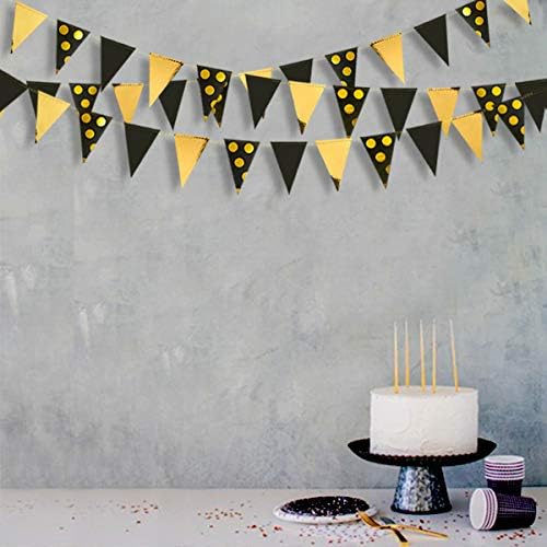 30 Ft Black Gold Triangle Pennant Banner Garland