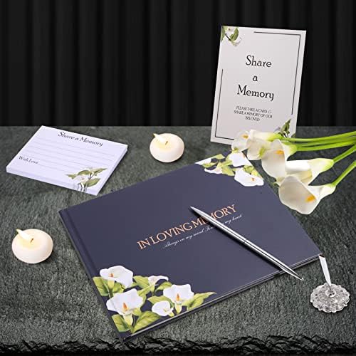 Lily Funeral Guest Book Set with Memory Cards and Silver Pen