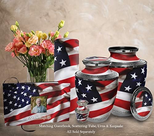 Commemorative Cremation Urns with American Flag Photo Guest Book