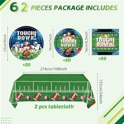 62Pcs Football Party Decorations Set for 20 Guests