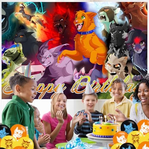 Warriors Cats Birthday Backdrop with Balloons