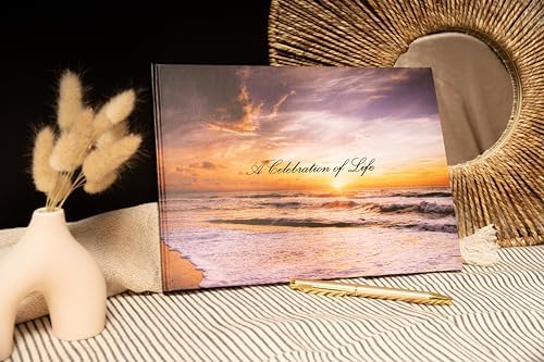LIFETOO Ocean Sunset Funeral Guest Book with Pen