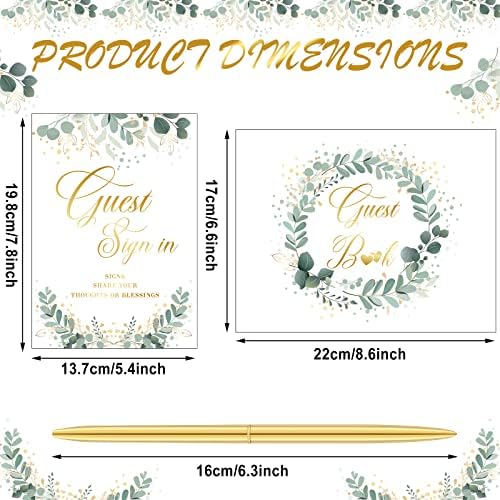Geyee 3 Pcs Wedding Guest Book Set with Pen Holder
