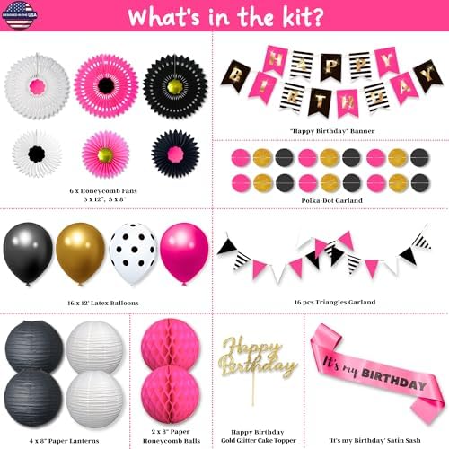 Hot Pink and Black Birthday Decor Kit