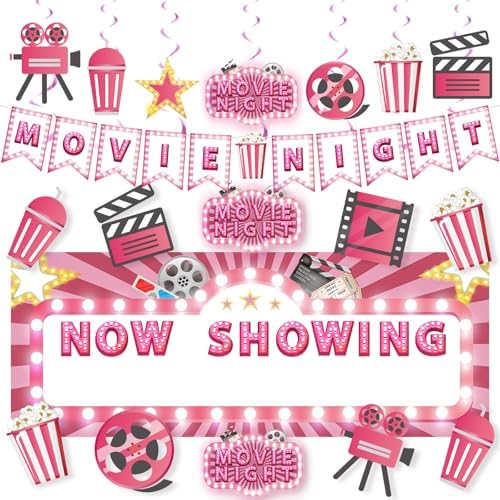 Pink Movie Night Party Decorations 36Pcs