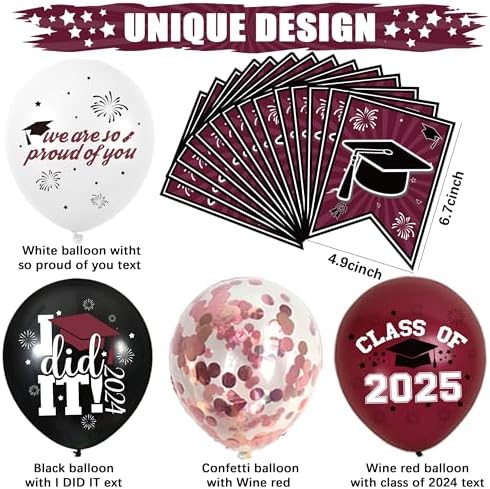 Maroon Black Graduation Party Decorations 2025 Grad Supplies