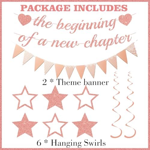ITHKIRHO Graduation Banner Set - 8 Pcs Rose Gold Glitter Decorations