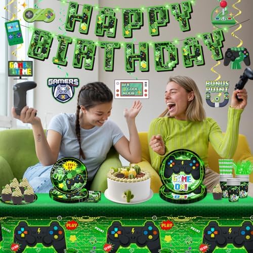 159 Pcs Video Game Birthday Decorations Set Green