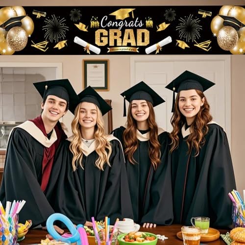2025 Graduation Banner with Black Gold Design