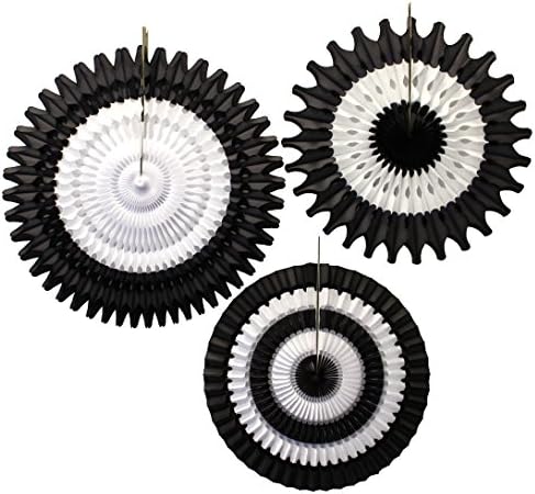 3 Piece Black and White Tissue Paper Fan Decor Set