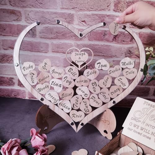 Wooden Heart Guest Book Set with Drop Box and Frame