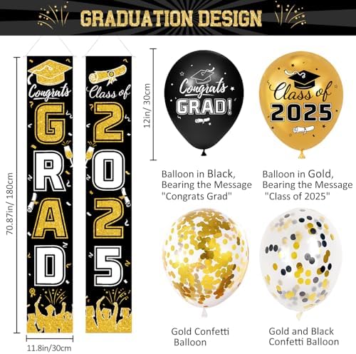 Class of 2025 Graduation Decorations Set Black Gold