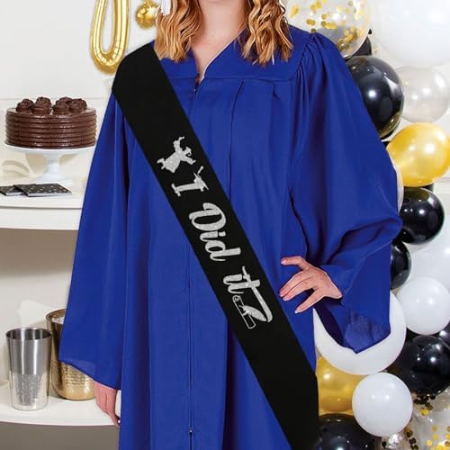I Did It Black Sash with Silver Foil Graduation Decor