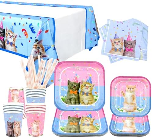 LSJDEER Cat Party Tableware Set for 20 Guests