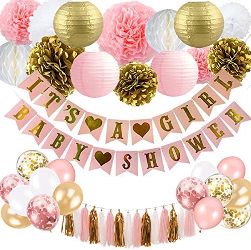 Its A Girl Baby Shower Decorations Pink Gold