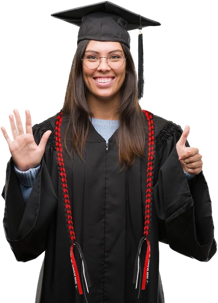 2025 Graduation Leis Red Black Double Braided Cord