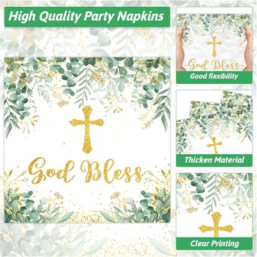 200Pcs God Bless Baptism Plates Napkins Tableware Set for 50 Guests