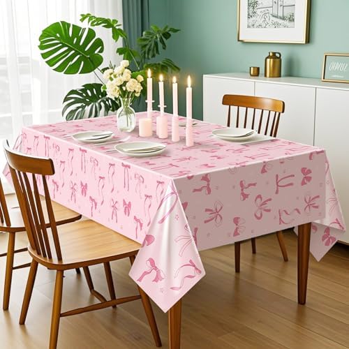 Pedel 2 Pcs Pink Bow Tablecloth for Birthday Parties