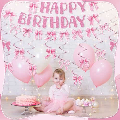 Pink Bow Birthday Party Decorations Set