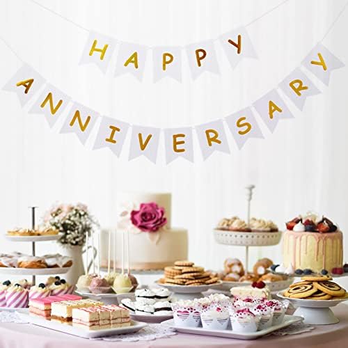 White Happy Anniversary Banner for Wedding Party Decoration