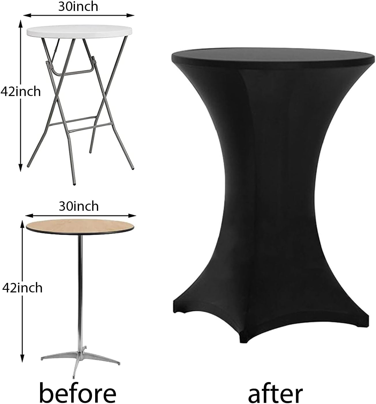 Tinas 6 Pack 30x42 Inch Highboy Spandex Table Covers Black