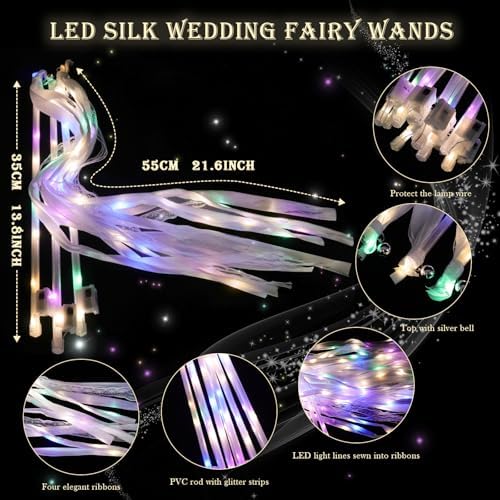 30 Piece LED Wedding Wands with Ribbons and Bells