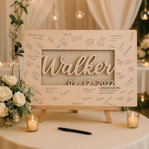 Custom Wooden Wedding Guest Book Alternative with Last Name