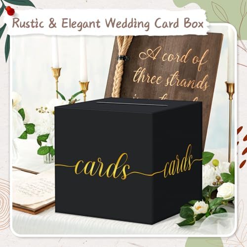 QIKSION Gold Foil Black Card Box for Graduation and Events