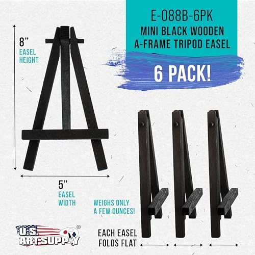 US Art Supply 8 High Small Black Wooden Easel 6 Pack