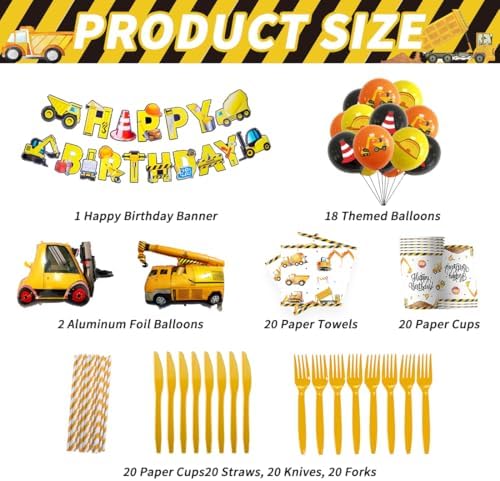 189 Pcs Construction Birthday Party Supplies for 20 Guests