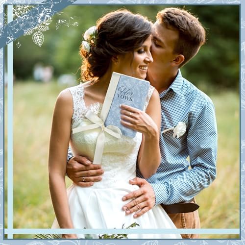 2 Pcs Blue His and Hers Vow Books with Ribbon Bow