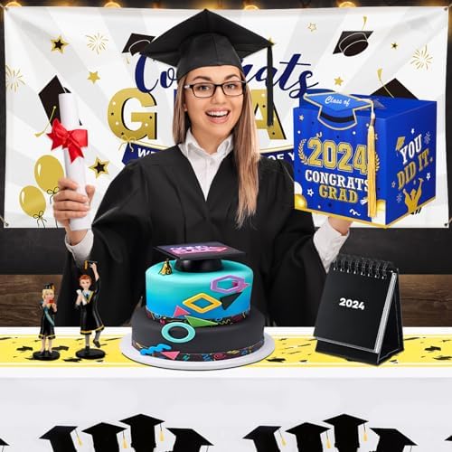 PRETYZOOM Graduation Card Box with Tassel - Blue