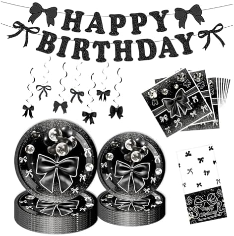 Black Bow Party Decor Set for 20 Guests