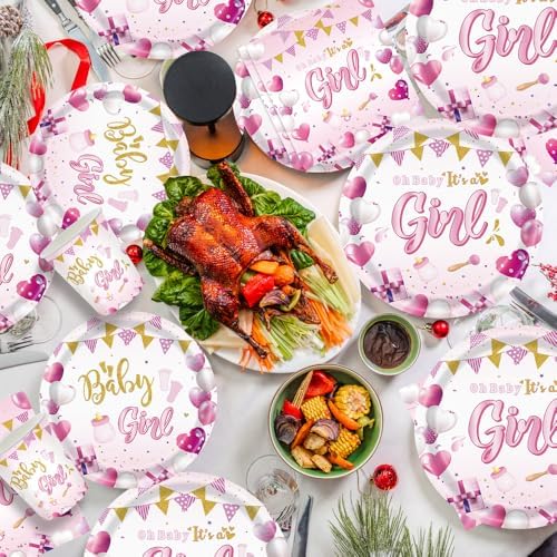 140 Pcs Baby Girl Party Decorations Plates Set Serves 20