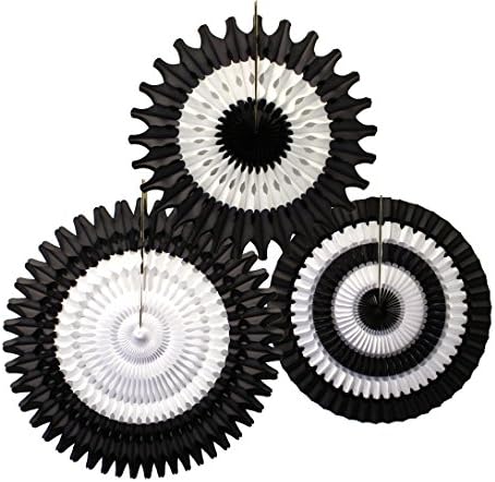 3 Piece Black and White Tissue Paper Fan Decor Set