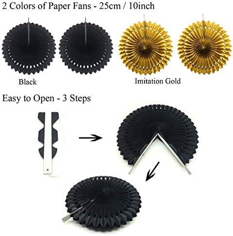 ZERODECO Black and Gold Party Decor Fans and Banners